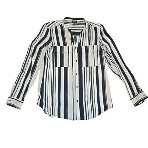 Jones New York Signature Black and Cream Button Down Shirt Sz S